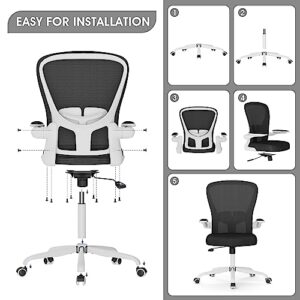 FFIJJ Office Chair,Ergonomic Office Chair,Breathable Mesh Desk Chair, Lumbar Support Computer Chair with Flip-up Armrests, Executive Rolling Swivel Task Chair,Home Office Desk Chair (White)