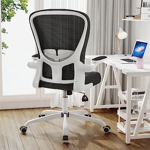 FFIJJ Office Chair,Ergonomic Office Chair,Breathable Mesh Desk Chair, Lumbar Support Computer Chair with Flip-up Armrests, Executive Rolling Swivel Task Chair,Home Office Desk Chair (White)