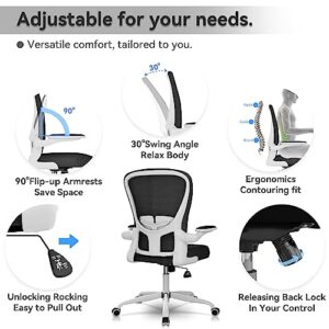 FFIJJ Office Chair,Ergonomic Office Chair,Breathable Mesh Desk Chair, Lumbar Support Computer Chair with Flip-up Armrests, Executive Rolling Swivel Task Chair,Home Office Desk Chair (White)