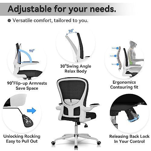 FFIJJ Office Chair,Ergonomic Office Chair,Breathable Mesh Desk Chair, Lumbar Support Computer Chair with Flip-up Armrests, Executive Rolling Swivel Task Chair,Home Office Desk Chair (White)