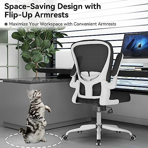 FFIJJ Office Chair,Ergonomic Office Chair,Breathable Mesh Desk Chair, Lumbar Support Computer Chair with Flip-up Armrests, Executive Rolling Swivel Task Chair,Home Office Desk Chair (White)