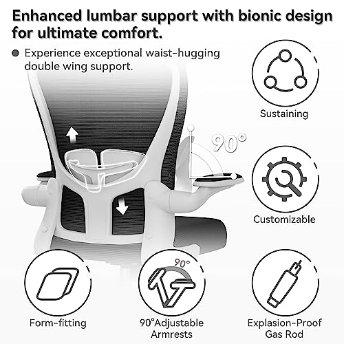 FFIJJ Office Chair,Ergonomic Office Chair,Breathable Mesh Desk Chair, Lumbar Support Computer Chair with Flip-up Armrests, Executive Rolling Swivel Task Chair,Home Office Desk Chair (White)