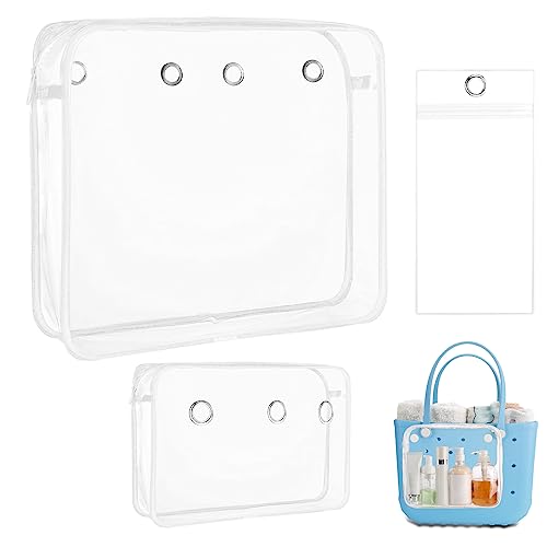 Matalde 3Pack Clear Inner Bags for Rubber Beach Tote Bag - Zippered Travel Organizer Storage with Holes - Women's Essential for Beach, Travel, and Vacation