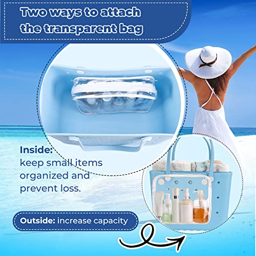 Matalde 3Pack Clear Inner Bags for Rubber Beach Tote Bag - Zippered Travel Organizer Storage with Holes - Women's Essential for Beach, Travel, and Vacation