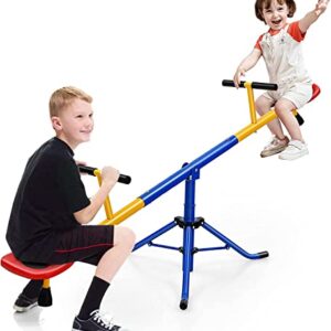 Kids Seesaw Teeter Totter, 2-Person Heavy Duty Playground Equipment for Backyard 360 Degrees Rotation Toddlers Metal with Stopper Pole, Outdoor Kindergarten Activity Facility for Playground Backyard