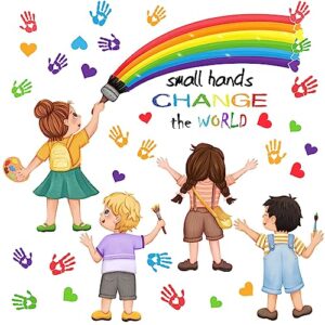 2pcs rainbow wall decals, wall stickers for kids inspirational quotes small hands change the world playroom school classroom nursery preschool wall stickers girls bedroom wall stickers decor