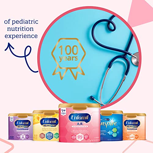 Enfamil A.R. Infant Formula,Clinically Proven to Reduce Reflux & Spit-Up in 1 Week, DHA for Brain Development, Probiotics to Support Digestive & Immune Health, Reusable Powder Tub,19.5 Oz(Pack of 4)