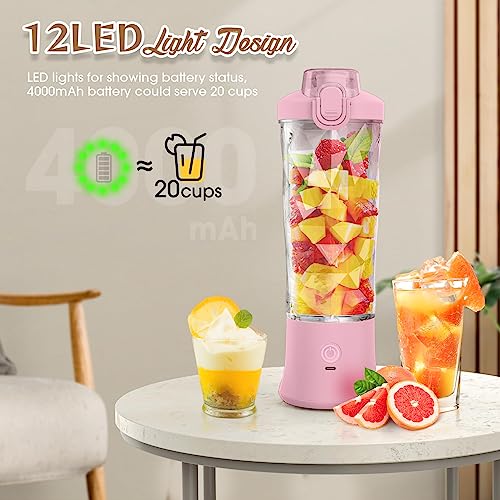 Portable Blender, Personal Blender for Shakes and Smoothies, 20 Oz Mini Smoothies Blender to Go, USB Rechargeable Blender Cup with Travel Lid for Home, Office