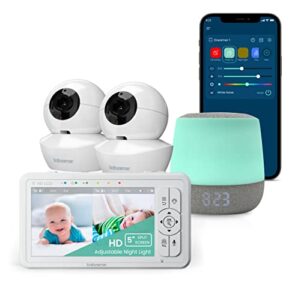 2 in 1 - babysense video baby monitor with two hd cameras & 5" hd display bundled with smart baby white noise sound and light machine