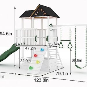 Avenlur Craftsman Modern Swing Set - Outdoor Backyard Swing: Montessori Waldorf Style Slide, Clubhouse, Fort, Gymnastic Bar, Rock Climb Wall, and More for Kids' Imaginative Play - ASTM Cert. - 3-11yr