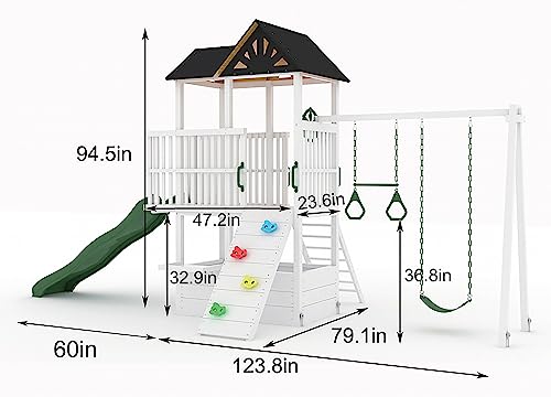 Avenlur Craftsman Modern Swing Set - Outdoor Backyard Swing: Montessori Waldorf Style Slide, Clubhouse, Fort, Gymnastic Bar, Rock Climb Wall, and More for Kids' Imaginative Play - ASTM Cert. - 3-11yr