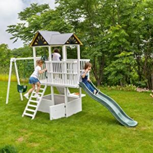 Avenlur Craftsman Modern Swing Set - Outdoor Backyard Swing: Montessori Waldorf Style Slide, Clubhouse, Fort, Gymnastic Bar, Rock Climb Wall, and More for Kids' Imaginative Play - ASTM Cert. - 3-11yr