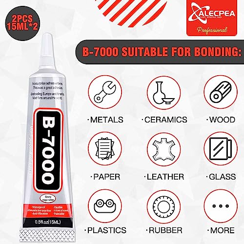 B7000 Glue - 15ml/0.5oz (2 Pack) - Multipurpose Adhesive for Electronics, Crafts, Jewelry - Strong Bonding, Flexible, Clear Drying