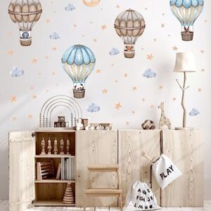 OLMIXA Watercolor Hot Air Balloon Wall Decal, Animal with Moon Stars Clouds Wall Stickers, Vinyl Colorful Wall Art for Nursery Toddler Room Playroom Decor