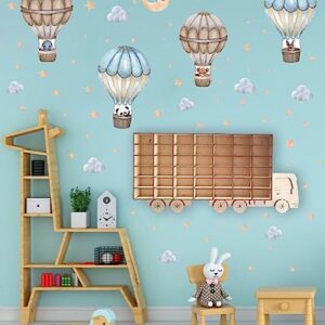 OLMIXA Watercolor Hot Air Balloon Wall Decal, Animal with Moon Stars Clouds Wall Stickers, Vinyl Colorful Wall Art for Nursery Toddler Room Playroom Decor