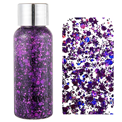 MEICOLY Mermaid Body Glitter,Singer Concerts Music Festival Rave Accessories,Intense Glitter Makeup Face Glitter Gel,Chunky Glitter for Eye Lip Hair Nail,Sparkling Body Glitter Gel for Women,06 Purple