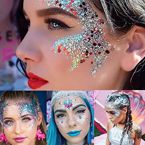 MEICOLY Mermaid Body Glitter,Singer Concerts Music Festival Rave Accessories,Intense Glitter Makeup Face Glitter Gel,Chunky Glitter for Eye Lip Hair Nail,Sparkling Body Glitter Gel for Women,06 Purple