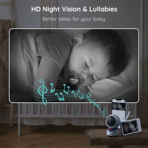 BOIFUN 5" Video Baby Monitor, 1080P Baby Monitor Via App and Screen Control, Record & Playback, Temper & Humidity Sensor, Night Vision, 2-Way Audio, Cry & Motion Detection, with Wall Mount Base