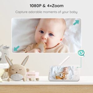 BOIFUN 5" Video Baby Monitor, 1080P Baby Monitor Via App and Screen Control, Record & Playback, Temper & Humidity Sensor, Night Vision, 2-Way Audio, Cry & Motion Detection, with Wall Mount Base