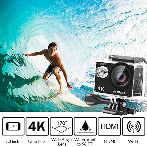 AKASO EK7000 4K30FPS 20MP Action Camera + Kingston 64GB microSDXC Canvas Memory Card (Bundle)