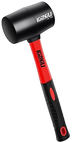 LOZAGU 16 oz Rubber Mallet Hammer, Fiberglass Handle, Rubber Mallet for Flooring, Tent Stakes, Woodworking, Camping, Soft Blow Tasks without Damage