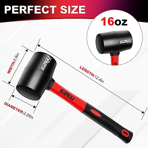 LOZAGU 16 oz Rubber Mallet Hammer, Fiberglass Handle, Rubber Mallet for Flooring, Tent Stakes, Woodworking, Camping, Soft Blow Tasks without Damage
