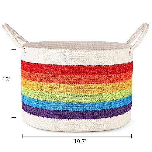 Mkono Rainbow Cotton Rope Woven Decorative Storage Basket Baby Nursery Decor Toy Organizer Large Laundry Hamper Baskets for Bedroom Classroom Playroom Kids Room