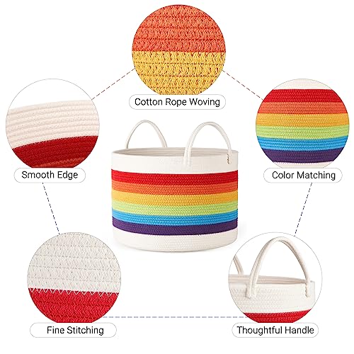 Mkono Rainbow Cotton Rope Woven Decorative Storage Basket Baby Nursery Decor Toy Organizer Large Laundry Hamper Baskets for Bedroom Classroom Playroom Kids Room