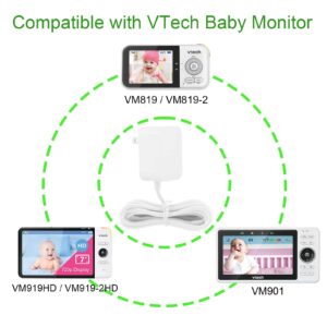 Power Cord for VTech VM901 VM919HD VM919-2HD VM819 VM819-2 PU Baby Monitor Handheld Screen Parent Unit (Not for Baby Unit Cam) Replacement 5V White Charger UL Aadpter with 5ft Cable - LEFXMOPHY