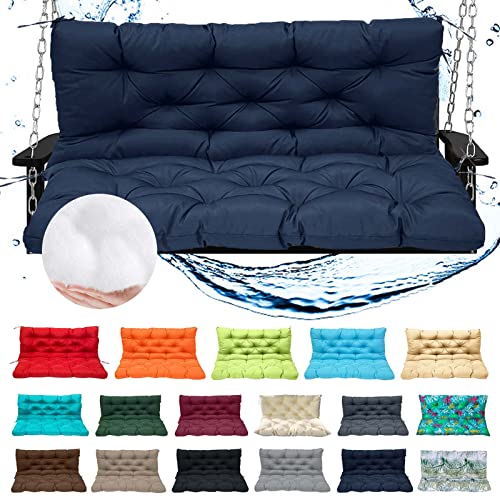 lsxlkha Outdoor Swing Cushions 3 Seater Waterproof, Swing Cushion Replacement Porch Swing Cushions with Backrest Bench Cushion for Patio Loveseat Pad Outdoor Furniture (Dark Blue 60x40in)