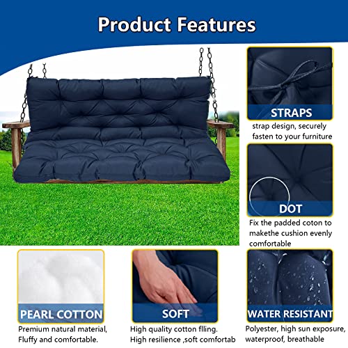 lsxlkha Outdoor Swing Cushions 3 Seater Waterproof, Swing Cushion Replacement Porch Swing Cushions with Backrest Bench Cushion for Patio Loveseat Pad Outdoor Furniture (Dark Blue 60x40in)