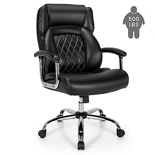 POWERSTONE Big and Tall Office Chair - 500LBS High Back Executive Desk Chair Adjustable Leather Computer Chair Home Office Extra Wide Swivel Task Chair for Heavy People Adults Black