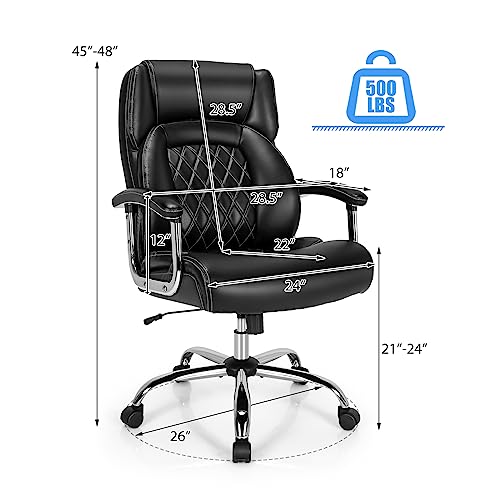 POWERSTONE Big and Tall Office Chair - 500LBS High Back Executive Desk Chair Adjustable Leather Computer Chair Home Office Extra Wide Swivel Task Chair for Heavy People Adults Black
