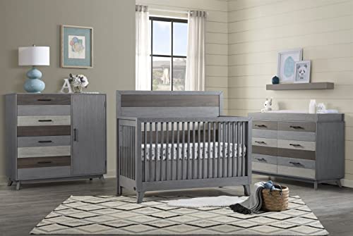 Soho Baby 48011570 Cascade Premium 4-in-1 Convertible Crib, Flat-Top Headboard, Wire Brush Multi-Tone Gray Finish, GreenGuard Gold Certified