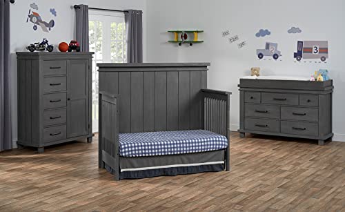 Soho Baby 43011210 Hampton Premium 4-in-1 Convertible Crib, Flat-Top Headboard, Wire Brush Canyon Gray Finish, GreenGuard Gold Certified,