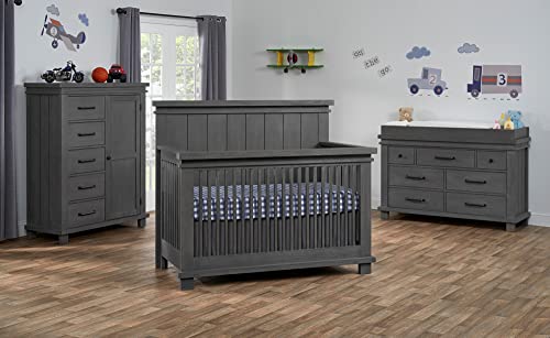 Soho Baby 43011210 Hampton Premium 4-in-1 Convertible Crib, Flat-Top Headboard, Wire Brush Canyon Gray Finish, GreenGuard Gold Certified,