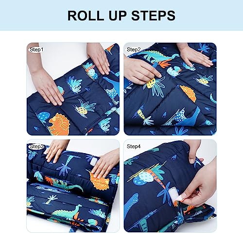david's kids Toddler Nap Mat Set with Removable Pillow, Ultra Soft Slumber Bags for Boys，Perfect for Preschool, Daycare, Kids Sleeping Bags with Rollup Design, 50"x20", Dinosaur