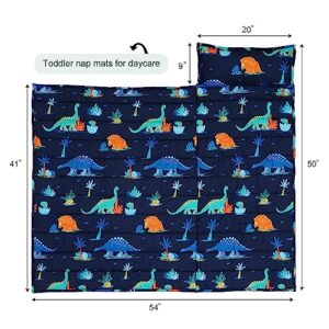 david's kids Toddler Nap Mat Set with Removable Pillow, Ultra Soft Slumber Bags for Boys，Perfect for Preschool, Daycare, Kids Sleeping Bags with Rollup Design, 50"x20", Dinosaur