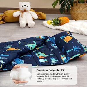 david's kids Toddler Nap Mat Set with Removable Pillow, Ultra Soft Slumber Bags for Boys，Perfect for Preschool, Daycare, Kids Sleeping Bags with Rollup Design, 50"x20", Dinosaur