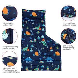 david's kids Toddler Nap Mat Set with Removable Pillow, Ultra Soft Slumber Bags for Boys，Perfect for Preschool, Daycare, Kids Sleeping Bags with Rollup Design, 50"x20", Dinosaur