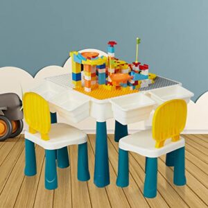 kinfant 5-in-1 kids table & chairs set - toddler activity center with building blocks for boys & girls, sand & water table set for home, playroom, nursery