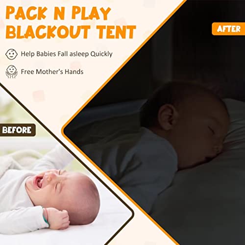 Blackout Tent for Pack N Play, YAVIL Portable Travel Crib Blackout Canopy Cover to Block Out 97% Light for Baby Sleeping or Playing