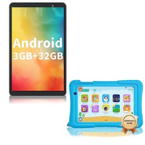android tablet 8 inch tablet, android 12 tablets google gms, hd1280*800, 3gb+32gb storage, 4000mah battery, wifi, bluetooth, shockproof case(blue) pre-installed iwawa, switchable to kids for tablets