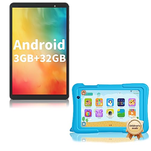 Android Tablet 8 inch Tablet, Android 12 Tablets Google GMS, HD1280*800, 3GB+32GB Storage, 4000mAh Battery, WiFi, Bluetooth, Shockproof Case(Blue) pre-Installed IWAWA, Switchable to Kids for Tablets