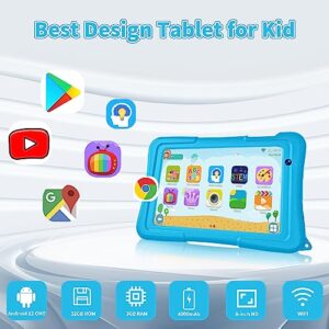 Android Tablet 8 inch Tablet, Android 12 Tablets Google GMS, HD1280*800, 3GB+32GB Storage, 4000mAh Battery, WiFi, Bluetooth, Shockproof Case(Blue) pre-Installed IWAWA, Switchable to Kids for Tablets