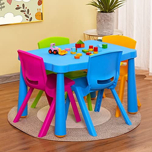 Domi Kids Table and Chair Set, 5 Pieces Enlarged Plastic Toddler Desk and Chairs for Arts & Crafts, Snack Time, Reading, Home, Kindergarten, Preschool, Daycare, Playroom Boys Girls Children's Day Gift