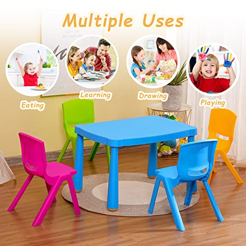 Domi Kids Table and Chair Set, 5 Pieces Enlarged Plastic Toddler Desk and Chairs for Arts & Crafts, Snack Time, Reading, Home, Kindergarten, Preschool, Daycare, Playroom Boys Girls Children's Day Gift