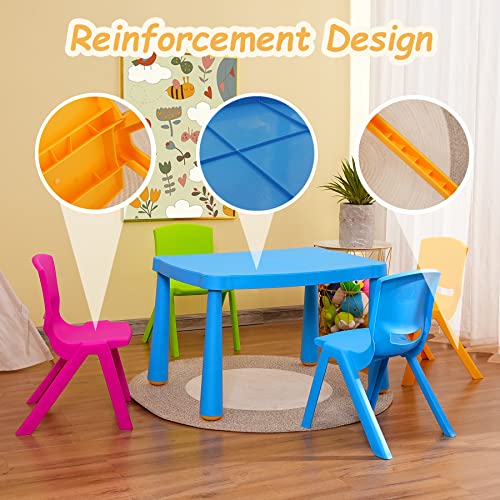 Domi Kids Table and Chair Set, 5 Pieces Enlarged Plastic Toddler Desk and Chairs for Arts & Crafts, Snack Time, Reading, Home, Kindergarten, Preschool, Daycare, Playroom Boys Girls Children's Day Gift