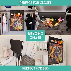 Stuffed Animal Storage Pocket for kids chair or Bed - Over Chair Organizer for Stuffies, Baby Ideas Holder, Toy Plush Storage/Hammock Hanging Storage Net Big Girls Toddler Large Bag Animals Black