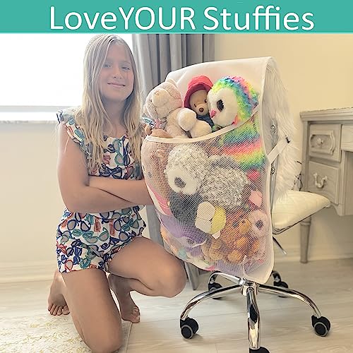 Stuffed Animal Storage Pocket for kids chair or Bed - Over Chair Organizer for Stuffies, Baby Ideas Holder, Toy Plush Storage/Hammock Hanging Storage Net Big Girls Toddler Large Bag Animals Black